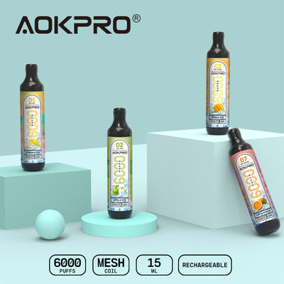 버릴 수 있는 600mAh 재충전이 가능한 6000 퍼프는 서브-옴 탱크 15 밀리람베르트 눈에 보이는 에주스를 기화시킵니다