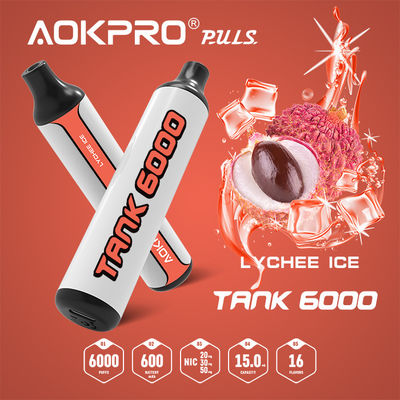 1.2 오옴 6000 퍼프 리치 얼음 일회용은 펜 15ML USB-C 충전을 기화시킵니다